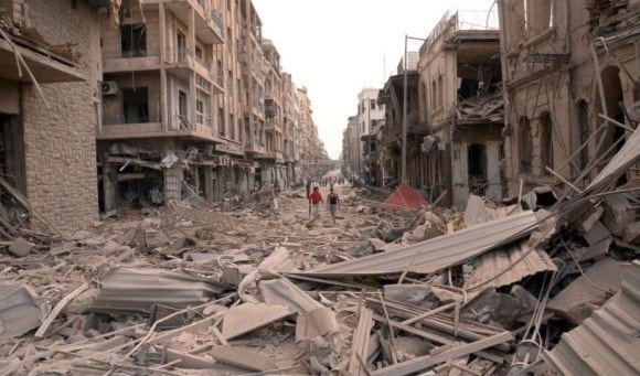 مشهد من آثار الدمار الذي لحق بمدينة حلب مشهد من آثار الدمار الذي لحق بمدينة حلب