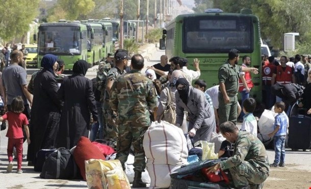 الاتفاق يقضي بنقل المسلحين والأهالي الراغبين بالمغادرة إلى محافظة إدلب أو مدينة جرابلس الاتفاق يقضي بنقل المسلحين والأهالي الراغبين بالمغادرة إلى محافظة إدلب أو مدينة جرابلس
