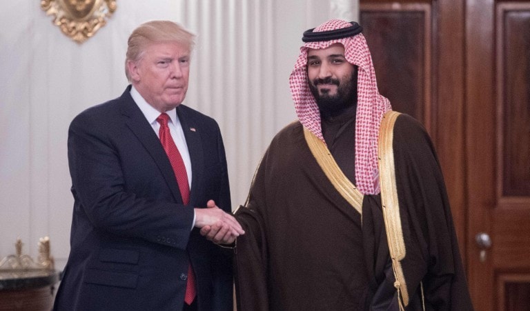 اللقاء هو الأول بين ترامب ومحمد بن سلمان (أ ف ب) اللقاء هو الأول بين ترامب ومحمد بن سلمان (أ ف ب)