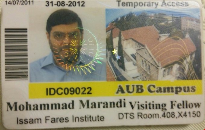 مرندي كان أستاذاً في الجامعة الأميركية في بيروت لمدة عام مرندي كان أستاذاً في الجامعة الأميركية في بيروت لمدة عام