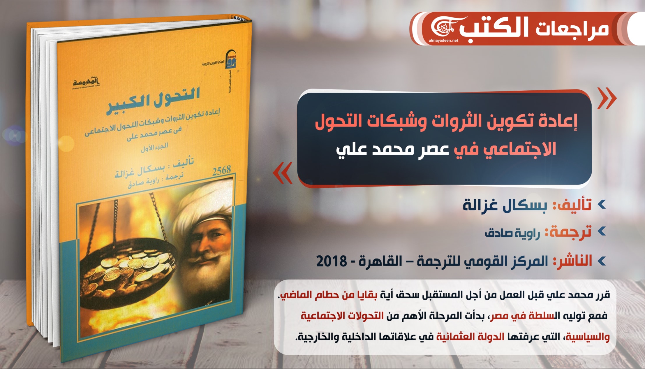 كتاب "إعادة تكوين الثروات وشبكات التحول الاجتماعي في عصر محمد علي" للباحثة بسكال غزالة كتاب "إعادة تكوين الثروات وشبكات التحول الاجتماعي في عصر محمد علي" للباحثة بسكال غزالة