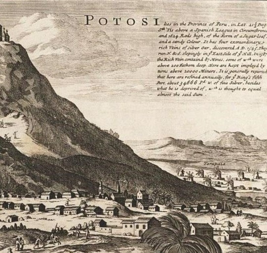 بوتوسي في خريطة لأميركا الجنوبية حوالى عام 1715 بوتوسي في خريطة لأميركا الجنوبية حوالى عام 1715