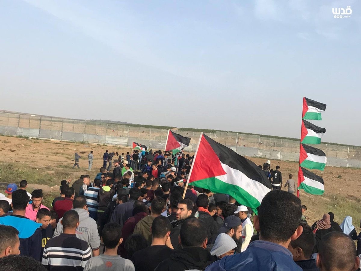 الصورة من الجمعة الـ 56 لمسيرة العودة (الصورة نقلًا عن شبكة قدس) الصورة من الجمعة الـ 56 لمسيرة العودة (الصورة نقلًا عن شبكة قدس)