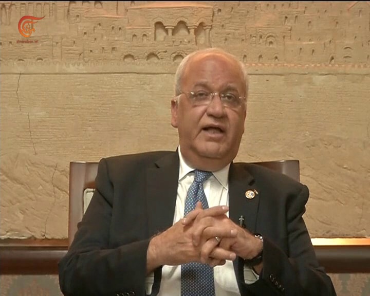 أمين سر اللجنة التنفيذية لمنظمة التحرير الفلسطينية صائب عريقات خلال مقابلة مع برنامج المشهدية على الميادين أمين سر اللجنة التنفيذية لمنظمة التحرير الفلسطينية صائب عريقات خلال مقابلة مع برنامج المشهدية على الميادين