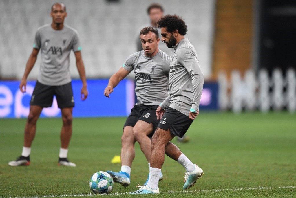 لاعبو ليفربول خلال التدريبات للمباراة (أ ف ب) لاعبو ليفربول خلال التدريبات للمباراة (أ ف ب)