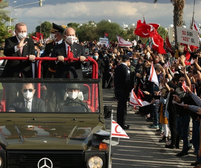 إردوغان في قبرص التركية (أ ف ب) إردوغان في قبرص التركية (أ ف ب)