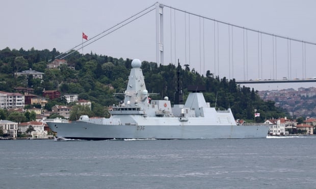 HMS Defender pictured on 14 June in Istanbul on its way to the Black Sea. Photograph: Yoruk Isik/Reuters