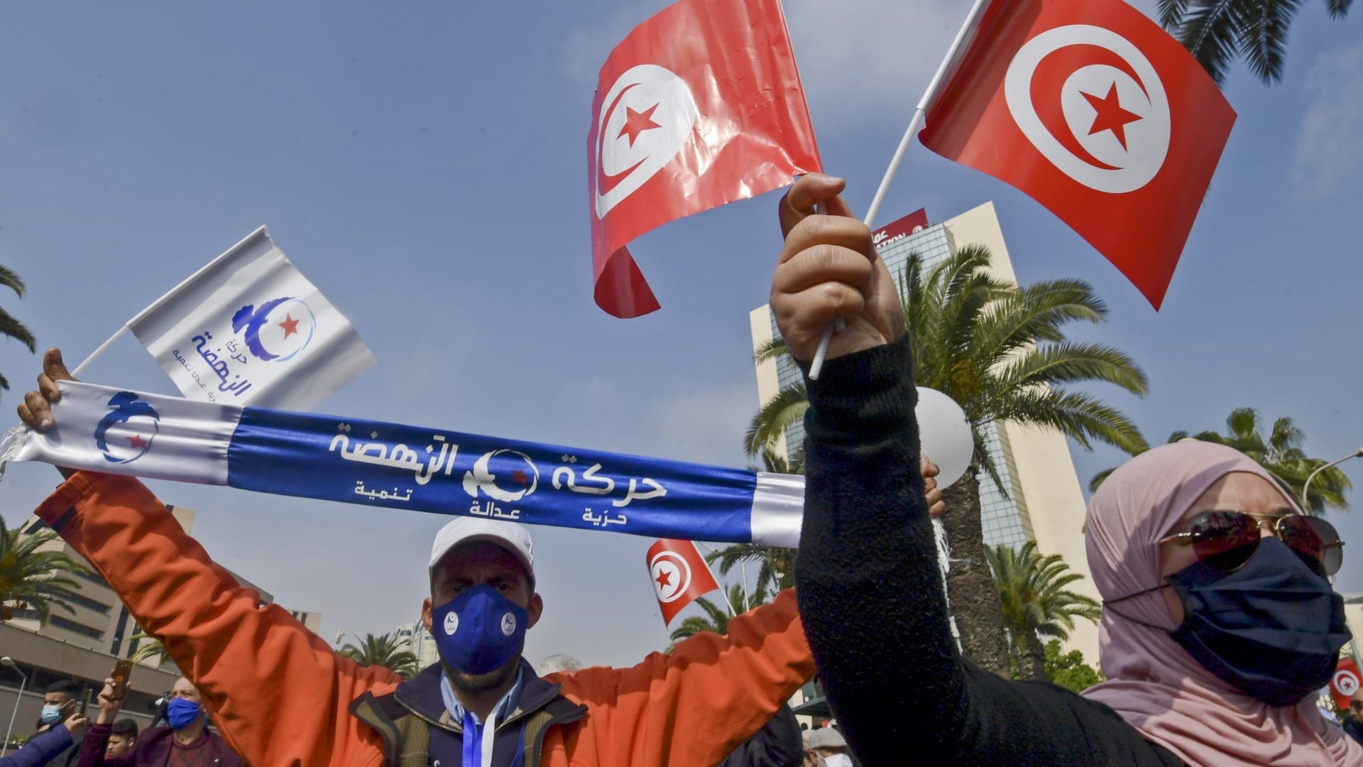 Ennahda Movement supporters during a march in Tunisia