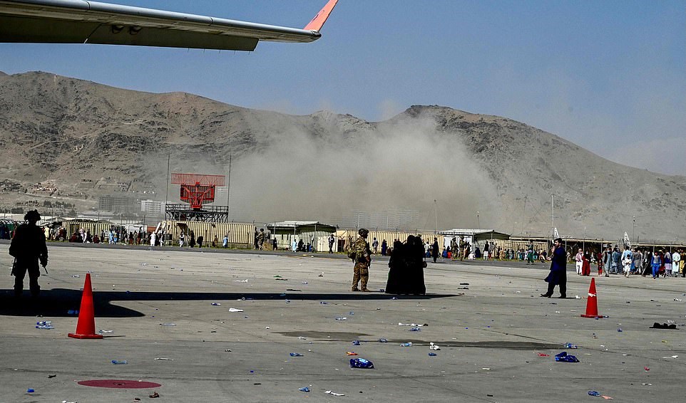 A scene from the Kabul airport following the bombing
