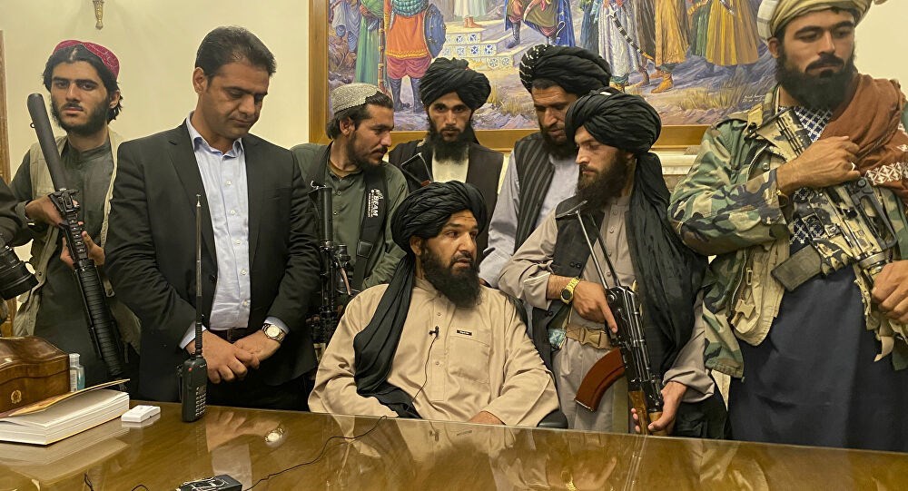 Taliban fighters in Afghanistan's presidential palace in Kabul | AP