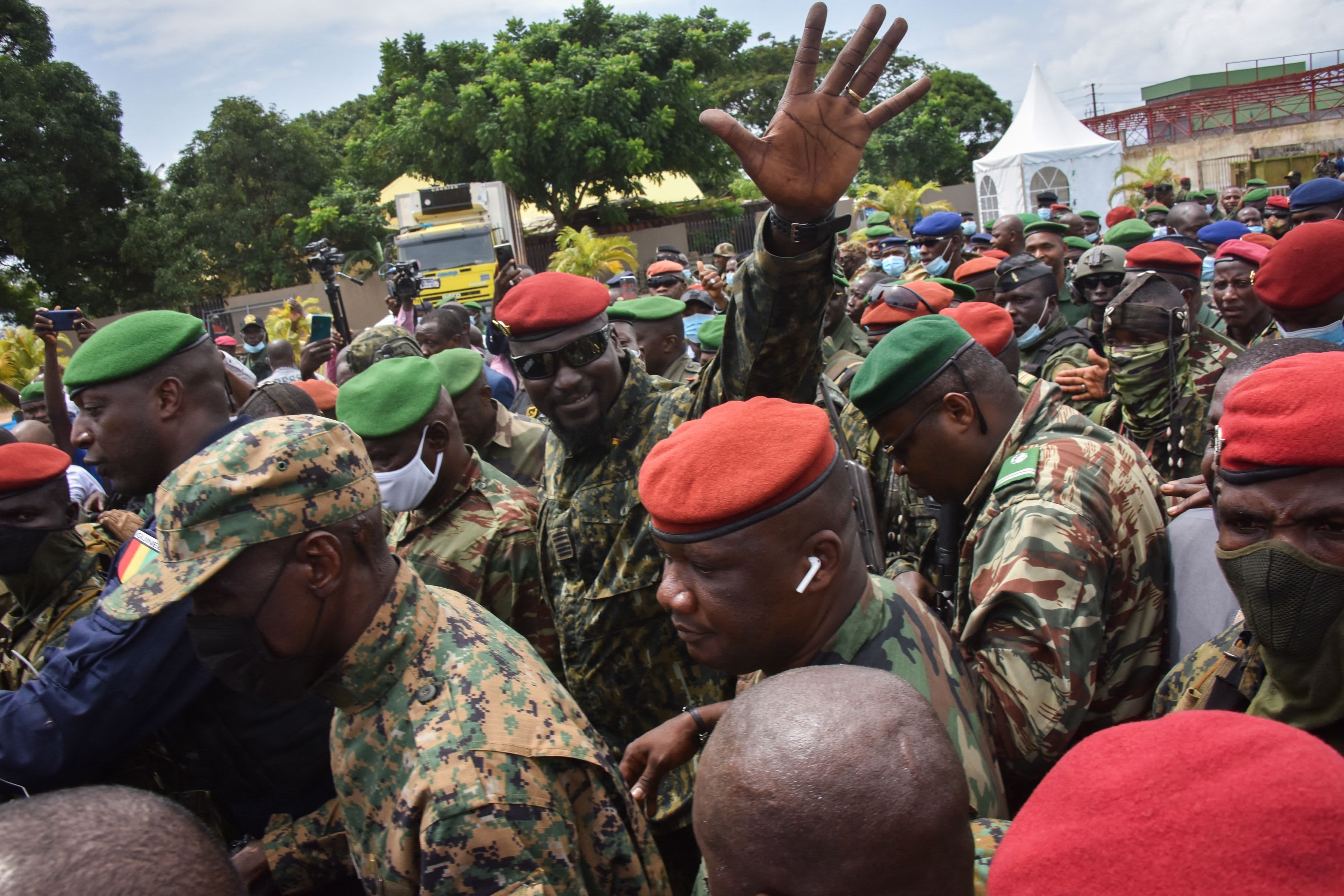 Lieutenant Colonel Mamady Doumbouya, head of the army’s special forces and coup leader  at the Palace of the People in Conakry on September 6, 2021 | AFP