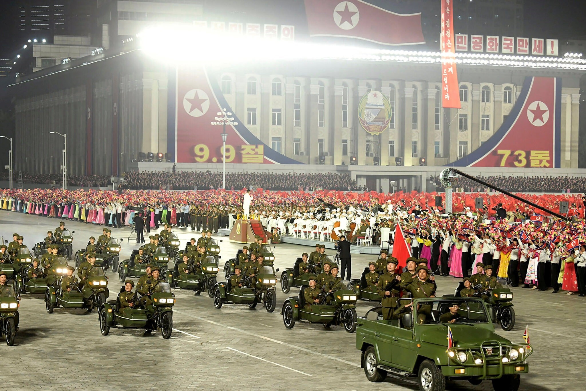 North Korean soldiers attend a paramilitary parade held to mark the 73rd founding anniversary of the republic at Kim Il Sung square in Pyongyang | KCNA
